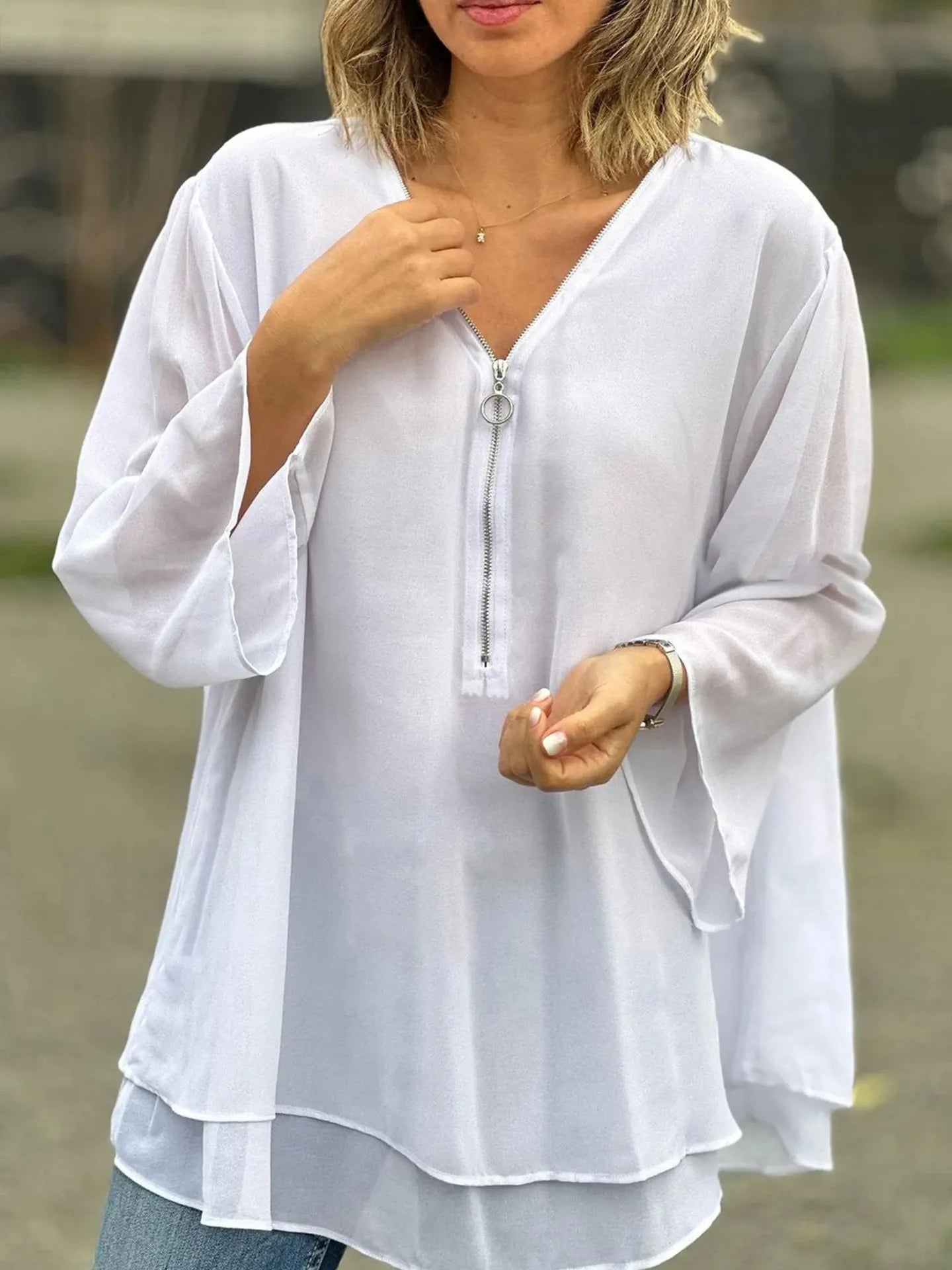 B Bliss™ | Blouse en Chiffon avec Fermeture Éclair