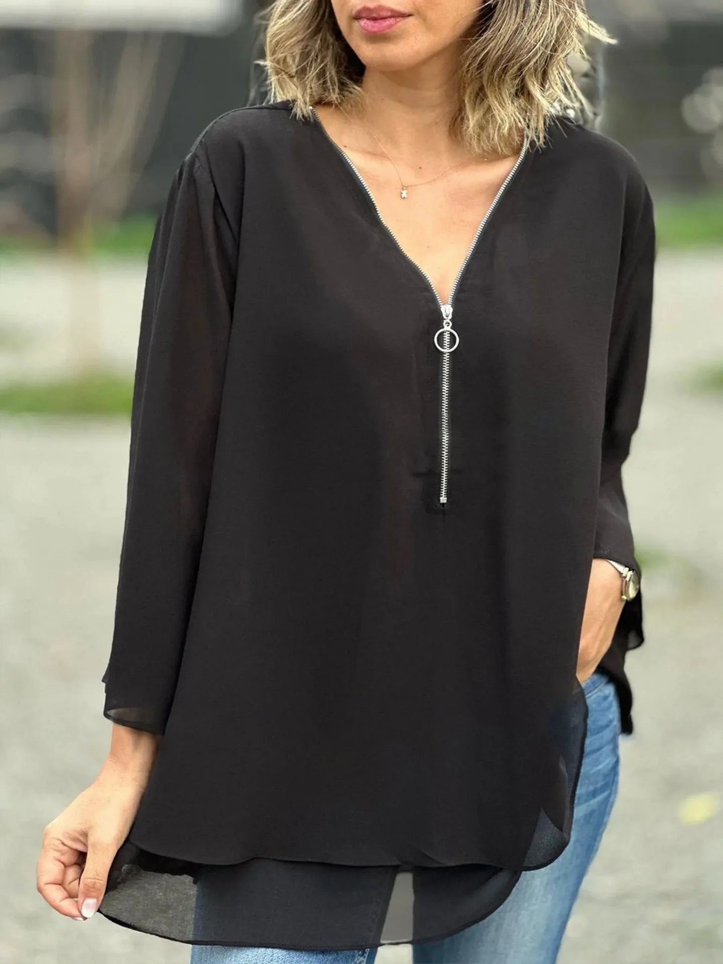 B Bliss™ | Blouse en Chiffon avec Fermeture Éclair