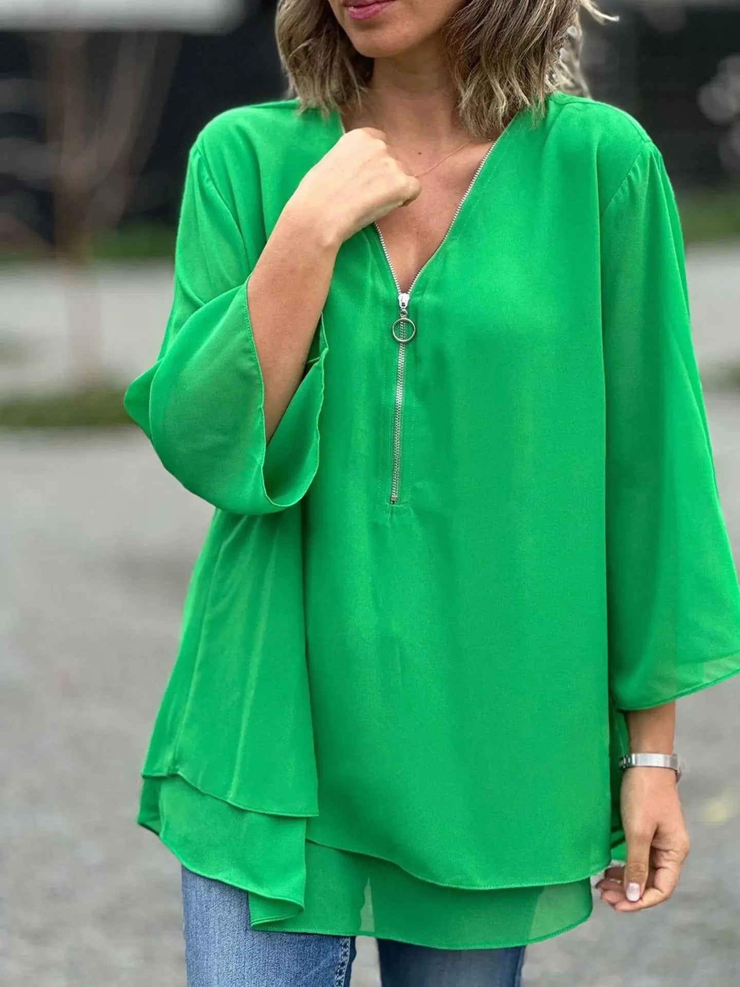 B Bliss™ | Blouse en Chiffon avec Fermeture Éclair