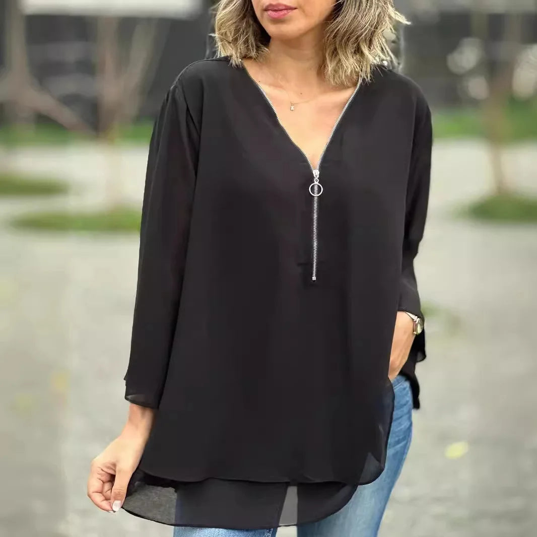 B Bliss™ | Blouse en Chiffon avec Fermeture Éclair