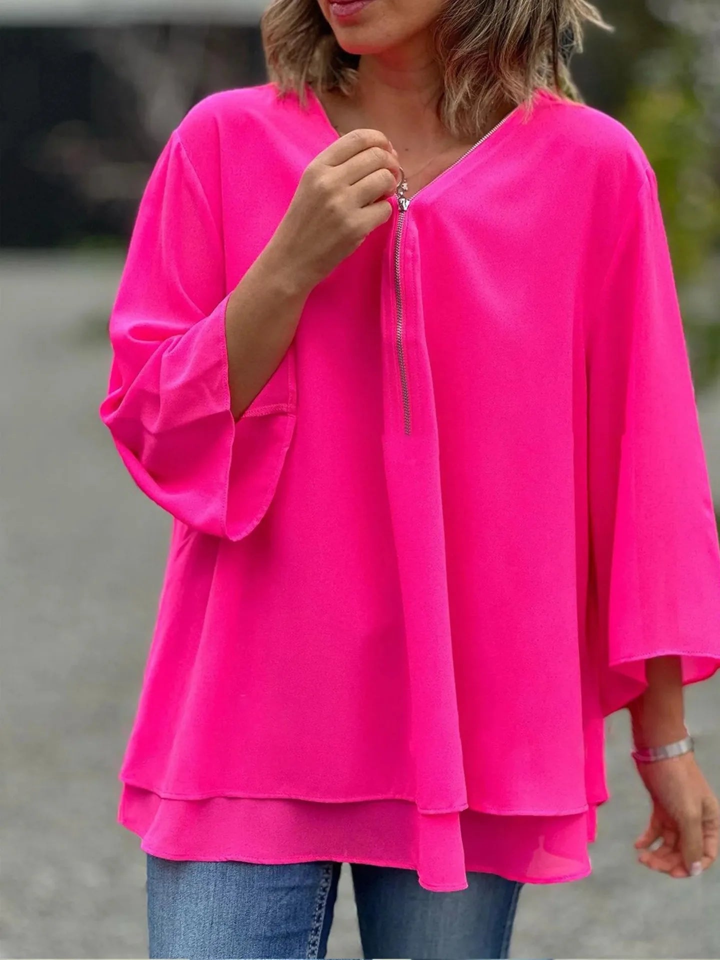 B Bliss™ | Blouse en Chiffon avec Fermeture Éclair